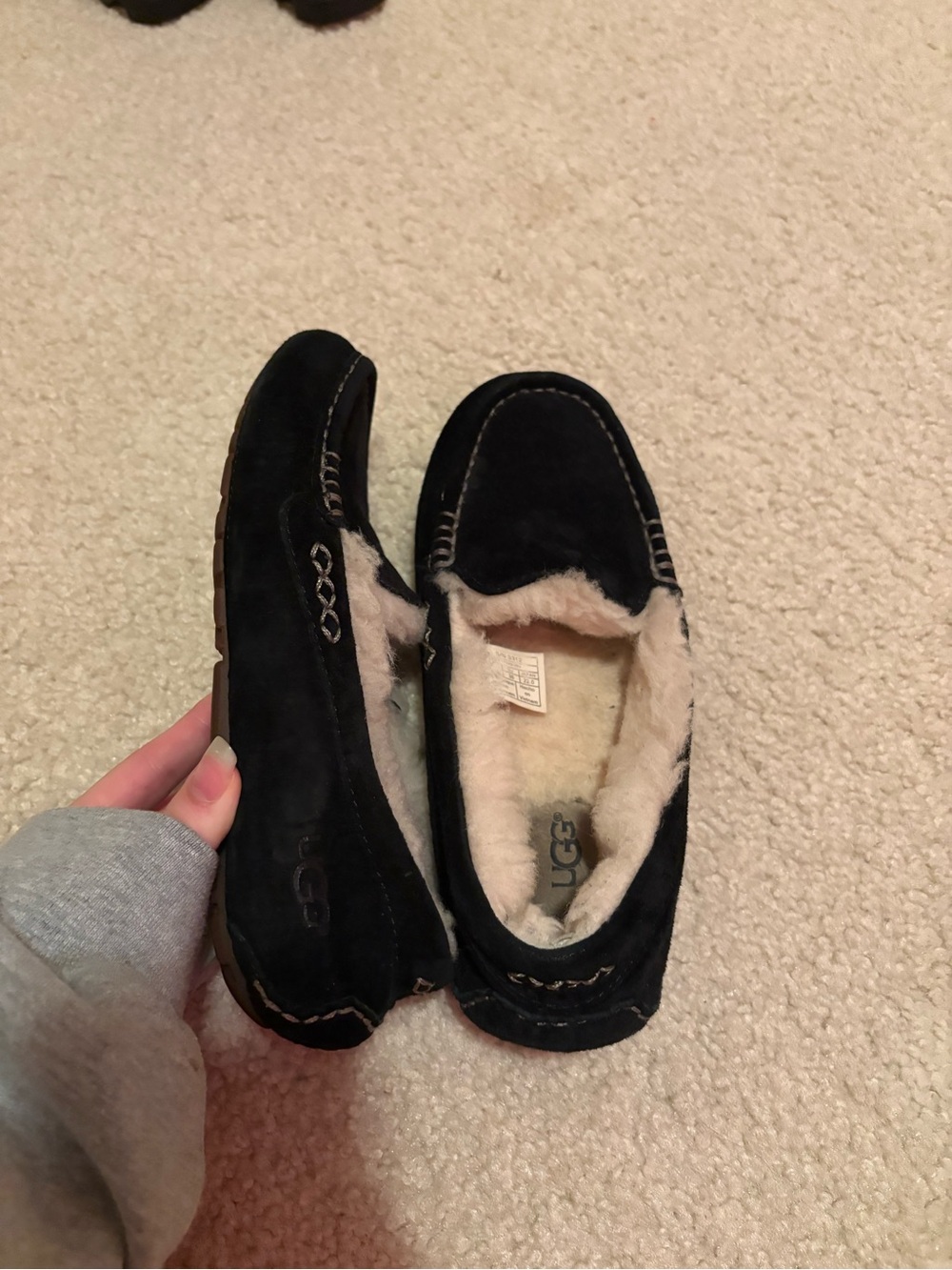 UGG Black Suede Women's Shearling Lined Moccasin Slippers